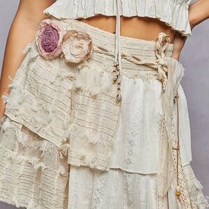 POL -Shirring and Raw Hem Ruffled Cotton skirt S-L 2026 spring